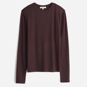 Madewell Drapey Rib Long Sleeve Tee, Brown (carob), XL